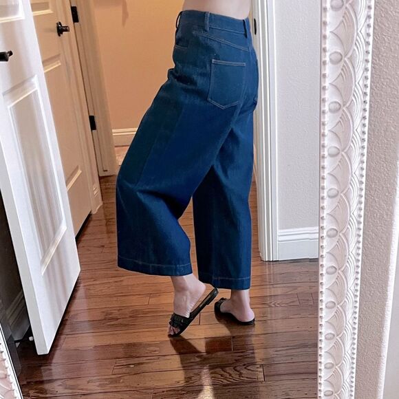 High Rise Dark Wash Wide Leg Cropped Jeans Modern Vintage Aesthetic Sz S - Picture 12 of 12